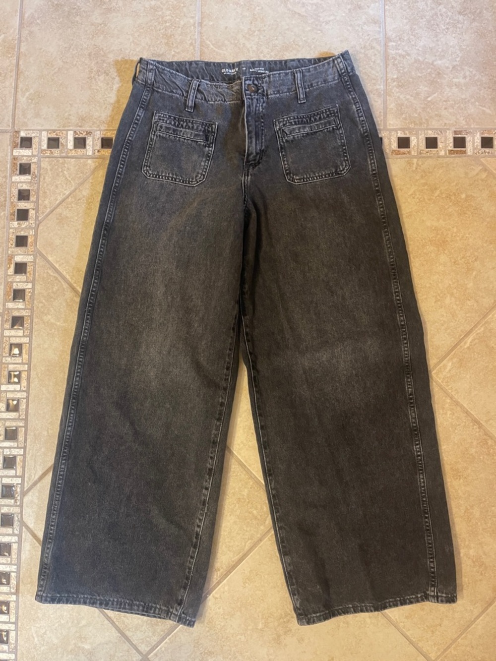 Old Navy Women’s High Rise Baggy Wide-Leg Black Denim Jeans Black Gray 10